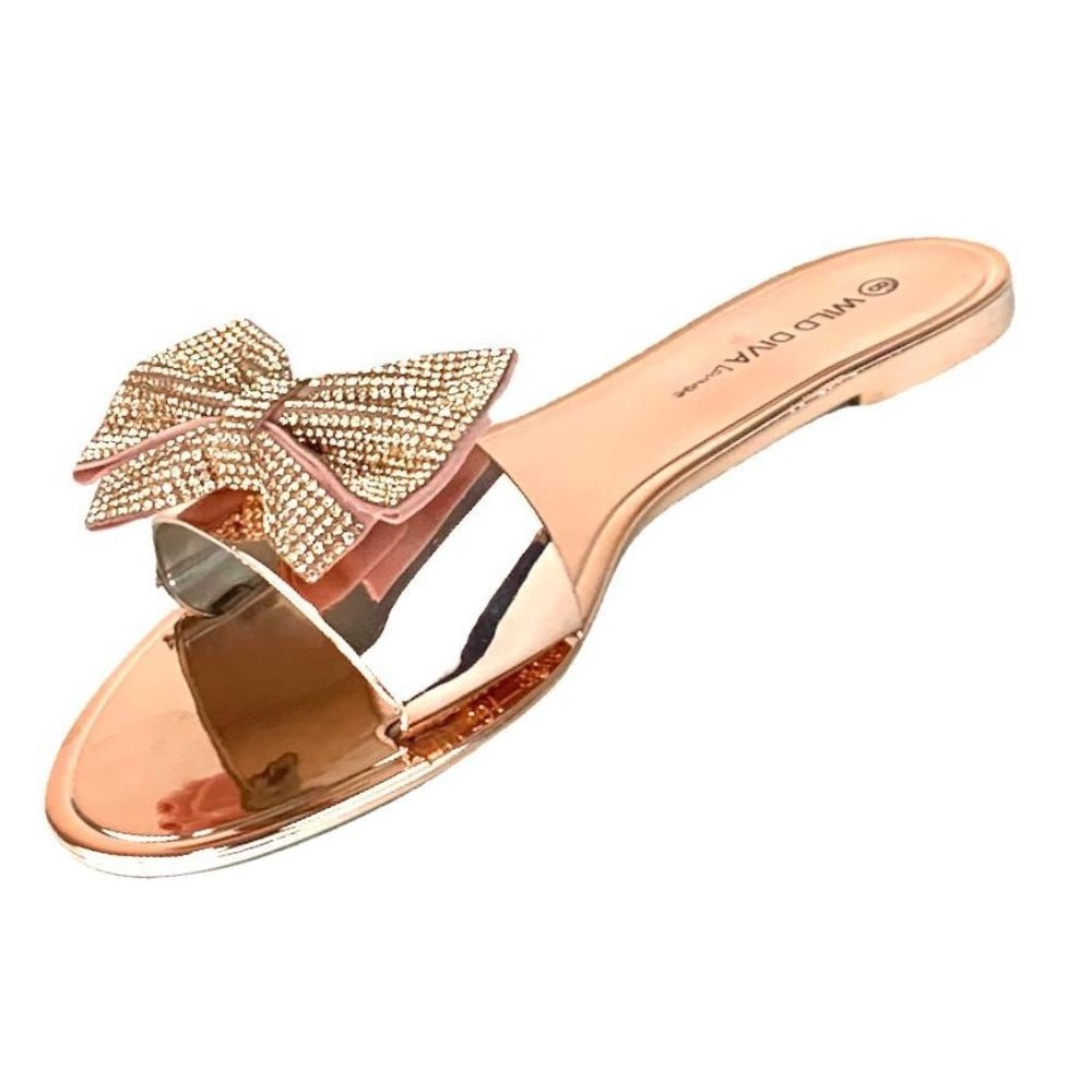 Wild Diva Lounge Rose Gold Slip On Flats Flip-Flop Open Toe Women's Sandals
